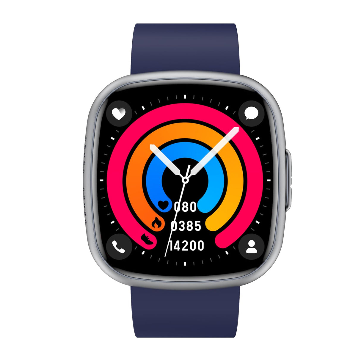 Knauermann Neo 2 (2025) - Negro Rectangular - Reloj de Salud Smartwatch - ECG - Función HRV - Bluetooth BT - Apnea del Sueño - Presión Arterial - Banda de Silicona Azul, Negro, Höhe: 42mm; Breite