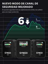 SYNCO Micrófono Solapa Inalámbrico Dual, G2 A2 Micro Corbata Wireless 2.4Ghz 200m Transmisión Compatible para Cámara DSLR Videocámaras Móviles y Tabletas, Corbata-Microfono-Solapa-Inalambrico-Sistema