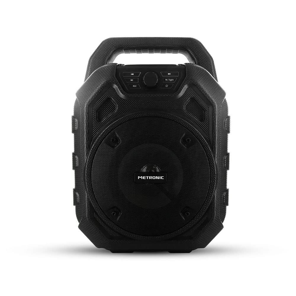 Metronic 477188 - Altavoz Bluetooth Potente 45W portatil, led Lights, toma USB, Micro-SD, AUX-IN, entrada para micrófono, micrófono incluido, radio FM, con asa ergonómica para fácil transporte