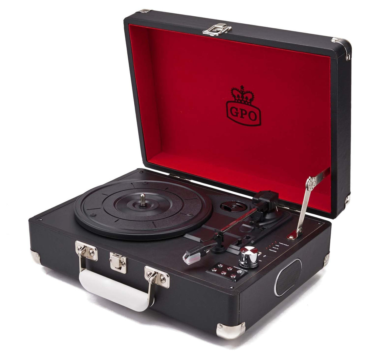 GPO Attache Tocadiscos para vinilos con diseño de maletín y altavoces integrados - Negro jet