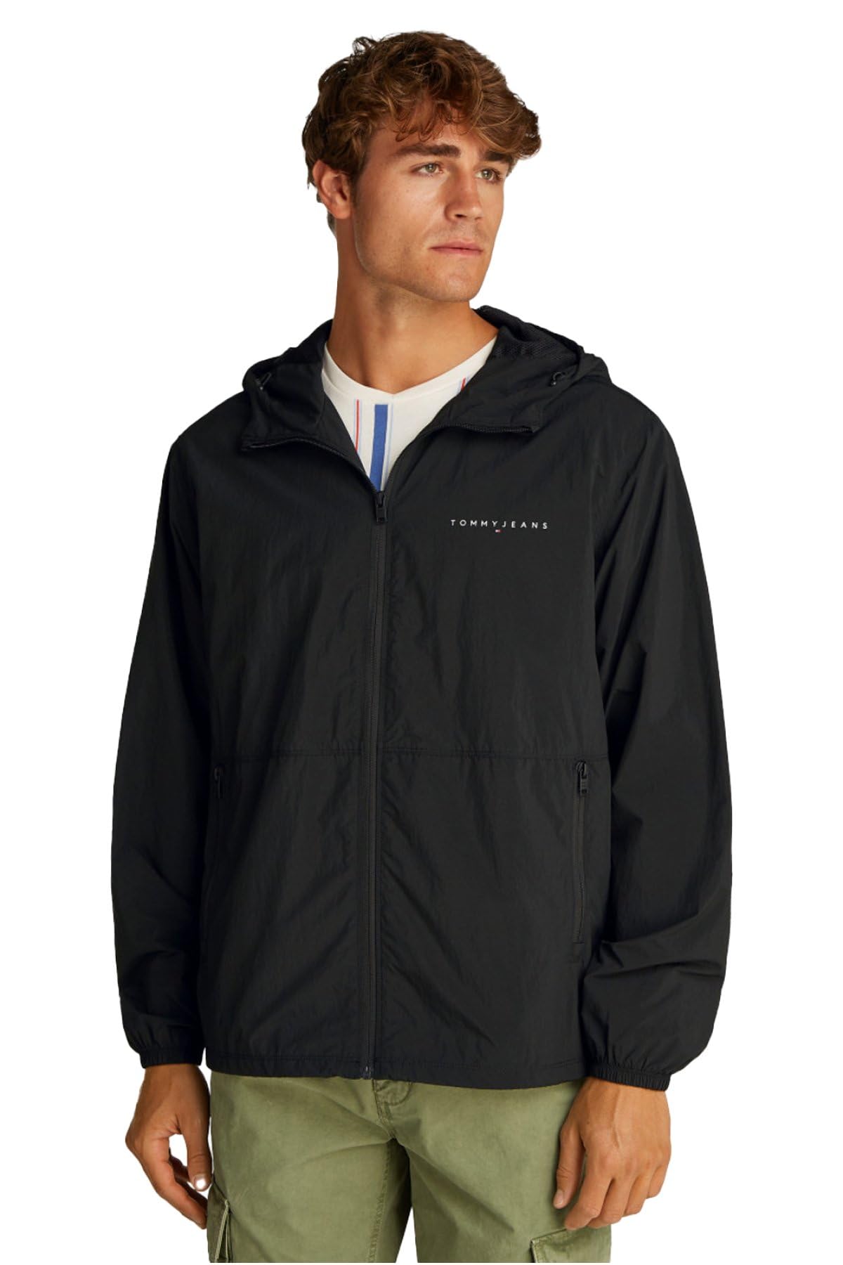Tommy Jeans Cortavientos Hombre Chicago con capucha, Negro (Black), M