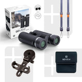 GoView ZOOMR 8x42 prismáticos para Actividades al Aire Libre, Naturaleza, observación de Vida Salvaje, Viajes (Zoom de 8 aumentos, Gran Campo de visión, Incluye Set de Accesorios) Phantom Black