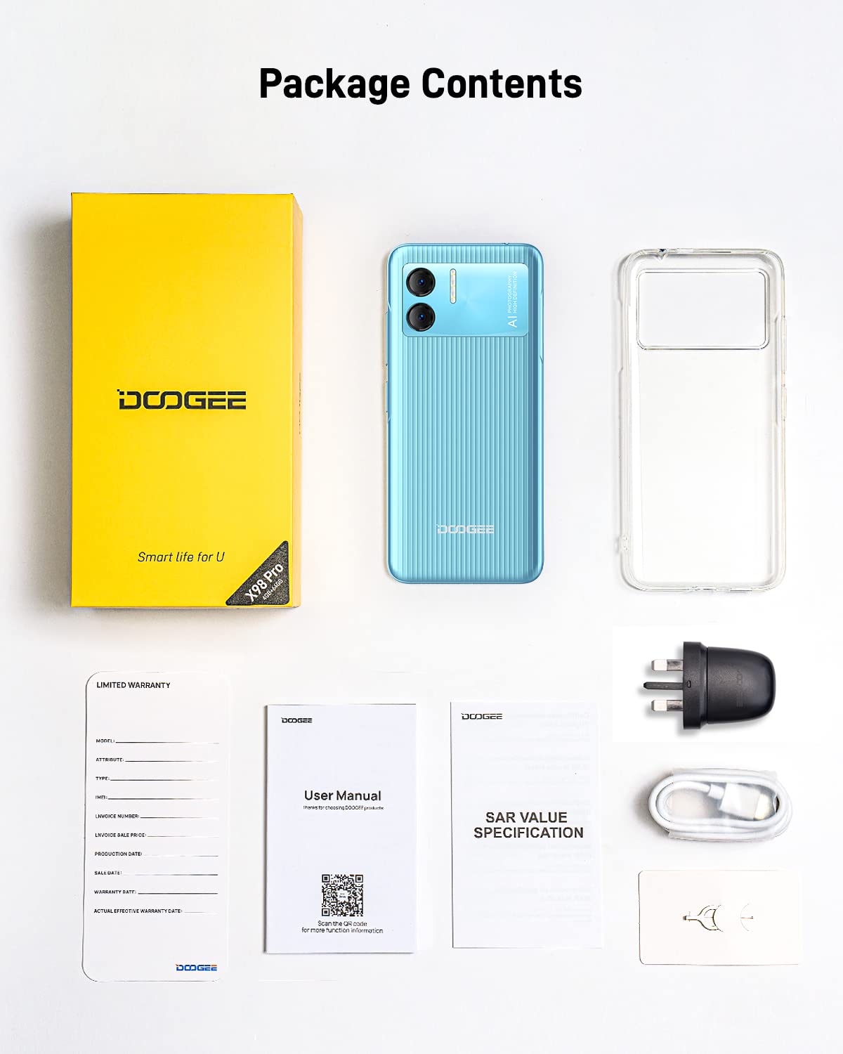 DOOGEE Teléfono Móvil Libre Android 12 X98 Pro, Smartphone con 9GB + 128 GB, 6.52" HD Sony Cámara 12+2MP+8MP Front, Helio G25 / Octa Core, Batería 4200 mAh Carga Rápida 10W OTG