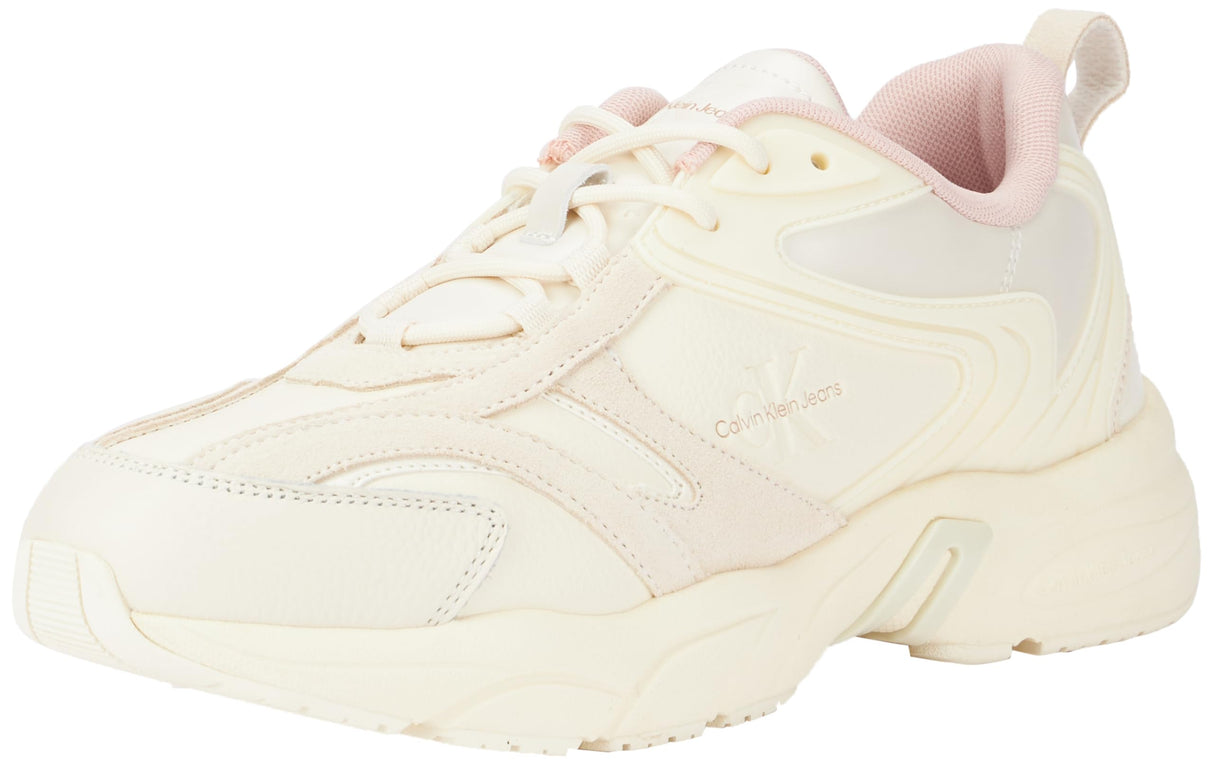 Calvin Klein Chunky Sole Sneaker Mujer Retro Tennis Low Top, Beige (Creamy White/Peach Whip), 40