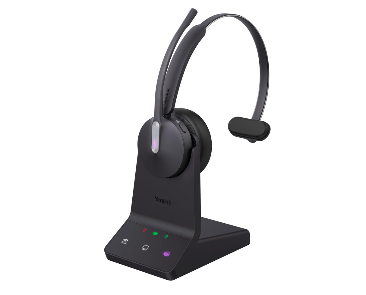 Yealink WH64 Mono Teams - Auriculares con estación Base, Ideal para Equipos de Microsoft, cómodo diseño de una Oreja, reducción de Ruido, Puerto USB