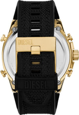 Diesel Reloj Mega Chief para Hombre, movimiento Ana-Digi con correa de silicona, acero inoxidable o piel, 51 mm, Tono dorado y negro