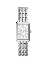 Fossil Reloj Raquel para mujer, movimiento de cuarzo de tres agujas con correa de acero inoxidable, Tono plata y blanco, 23 mm
