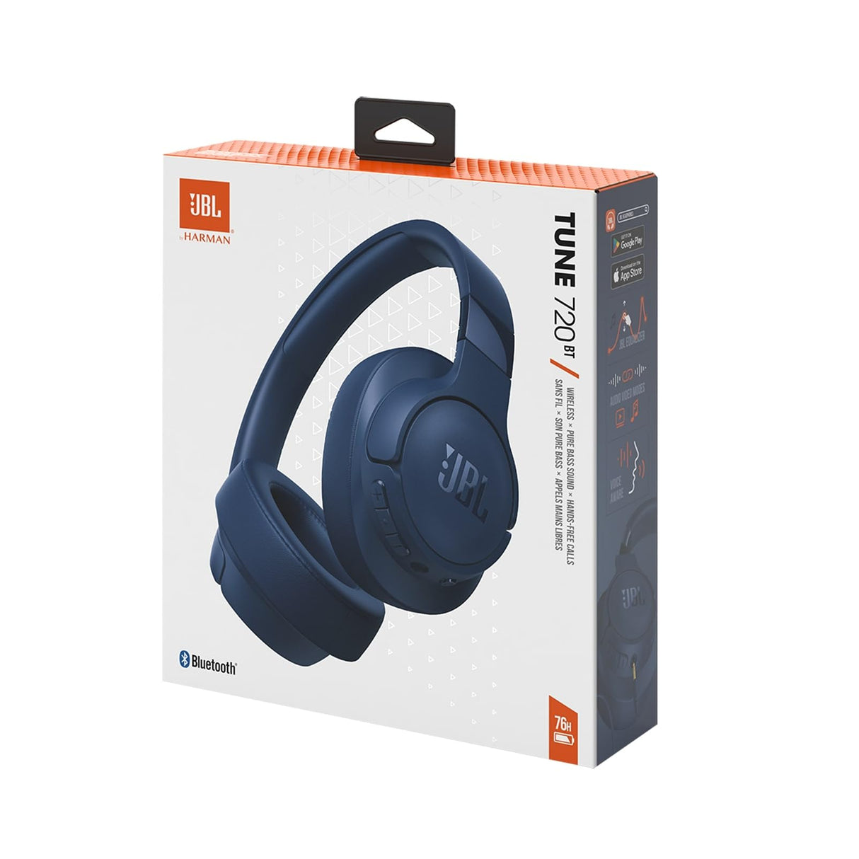 JBL Auriculares Tune 720 BT, inálambricos por Bluetooth, 76 horas de reproducción con JBL Pure Bass, plegables, azul