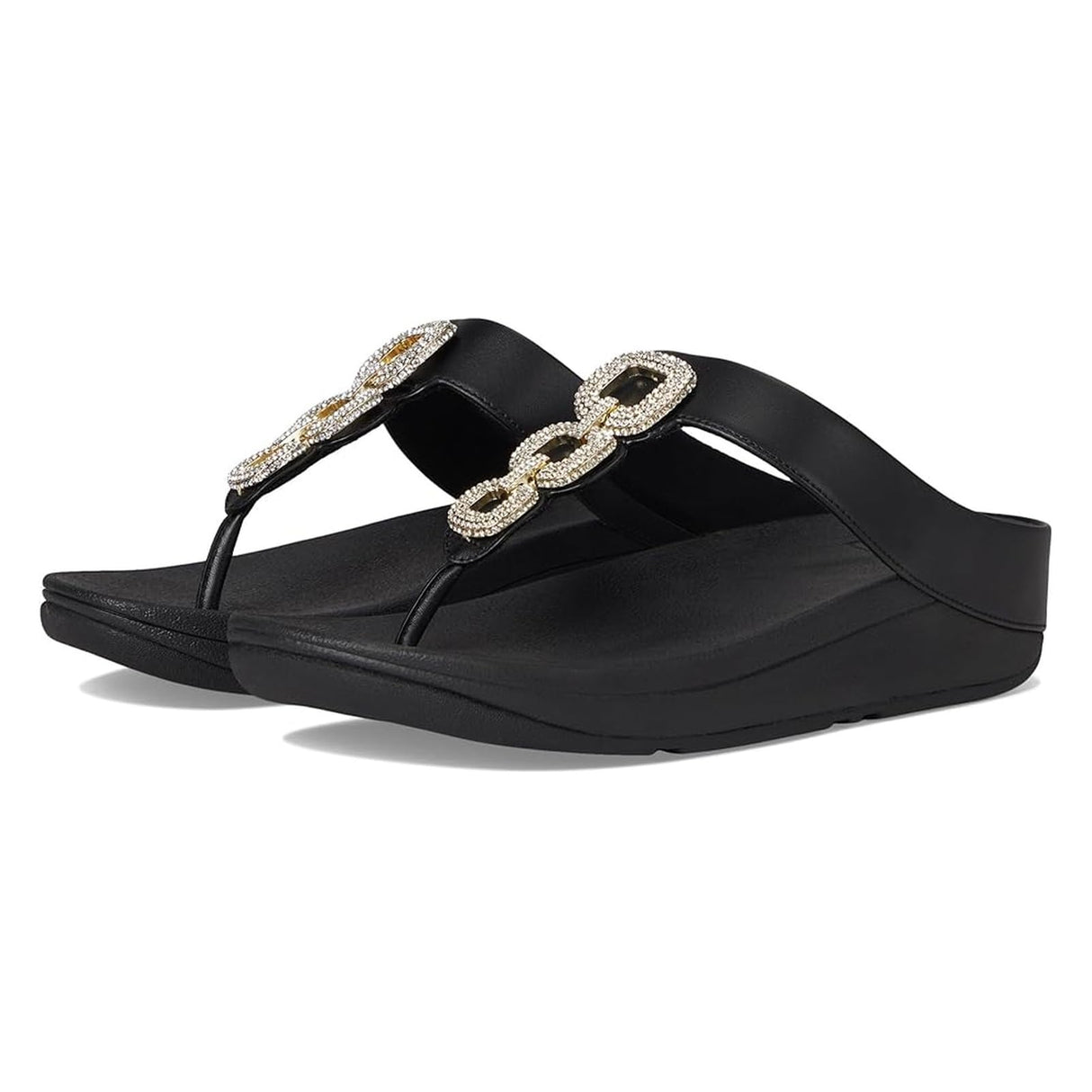 Fitflop Sandalias Fino de Piel con Cadena de Cristal, Mujer, Black, 38 EU