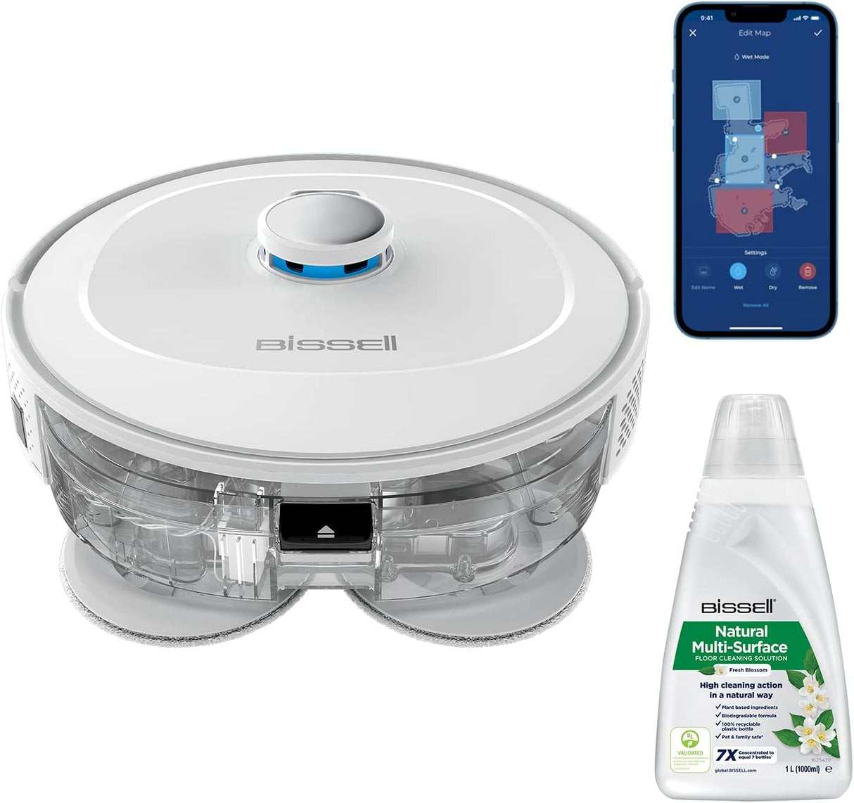 Bissell SpinWave R5 | Robot Aspirador con Mopa | Navegación LIDAR | Detección de Alfombras y Moquetas | Aspiración Potente de hasta 2000pa | Aspirador Sin Cable | 61 dB | Blanco | 3475N