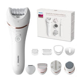 Philips Depiladora Mujer Serie 9000, 12 en 1, Para Cuerpo, Cara, Pies y Bikini, Uso en Seco o Humedo, Piel Suave desde Casa, Cabezal Ceramico, Incluye Lapiz Perfilador, BRE740/90, Blanco