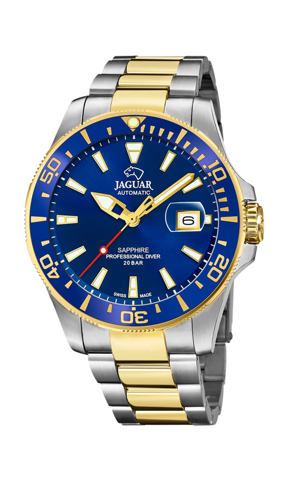JAGUAR Reloj Modelo J887/1 de la colección AUTOMATICO, Caja de 43,5 mm Azul con Correa de Acero Bicolor para Caballero