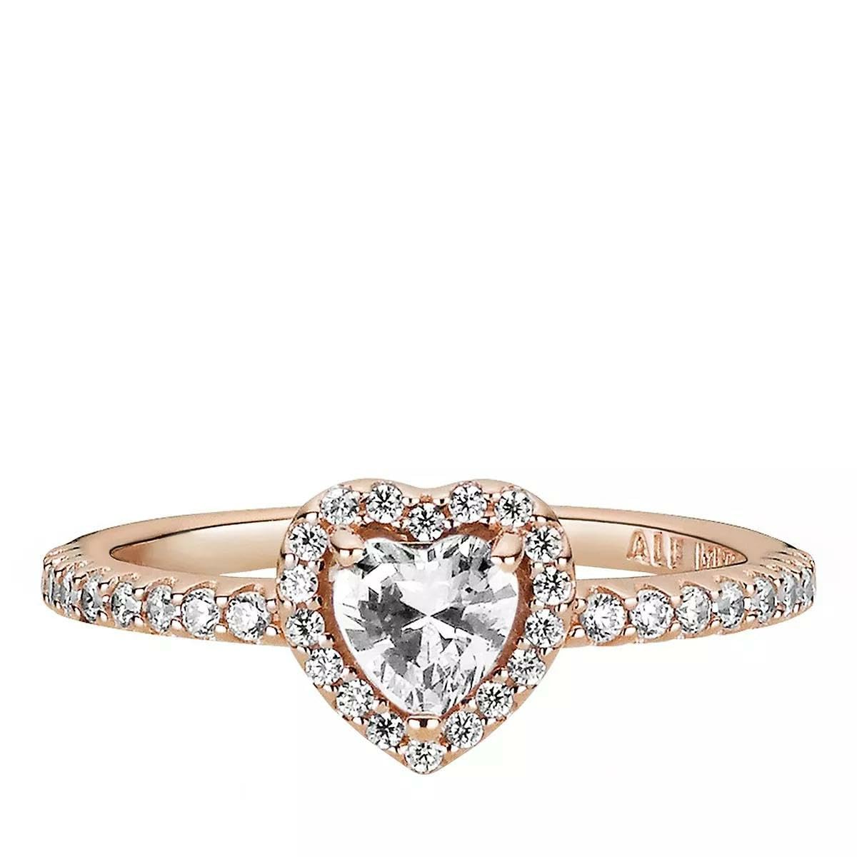 Pandora Timeless Anillo con diseño de corazón chapado en oro rosa de 14 quilates con circonitas cúbicas transparentes, talla 54