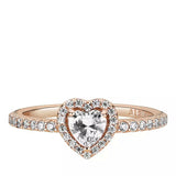 Pandora Timeless Anillo con diseño de corazón chapado en oro rosa de 14 quilates con circonitas cúbicas transparentes, talla 54