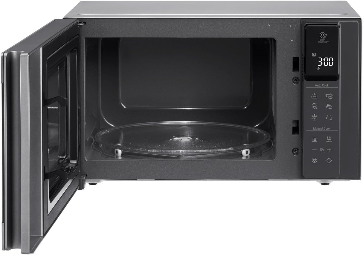 LG Microondas MS2595CIS con tecnología Smart Inverter 25 litros de capacidad, 1000 W, programas automáticos, niveles de potencia ajustables y función EasyClean, color plateado