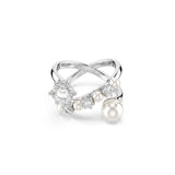 Swarovski Anillo de cóctel Matrix, Perla de cristal, Talla redonda, Blanco, Baño de rodio