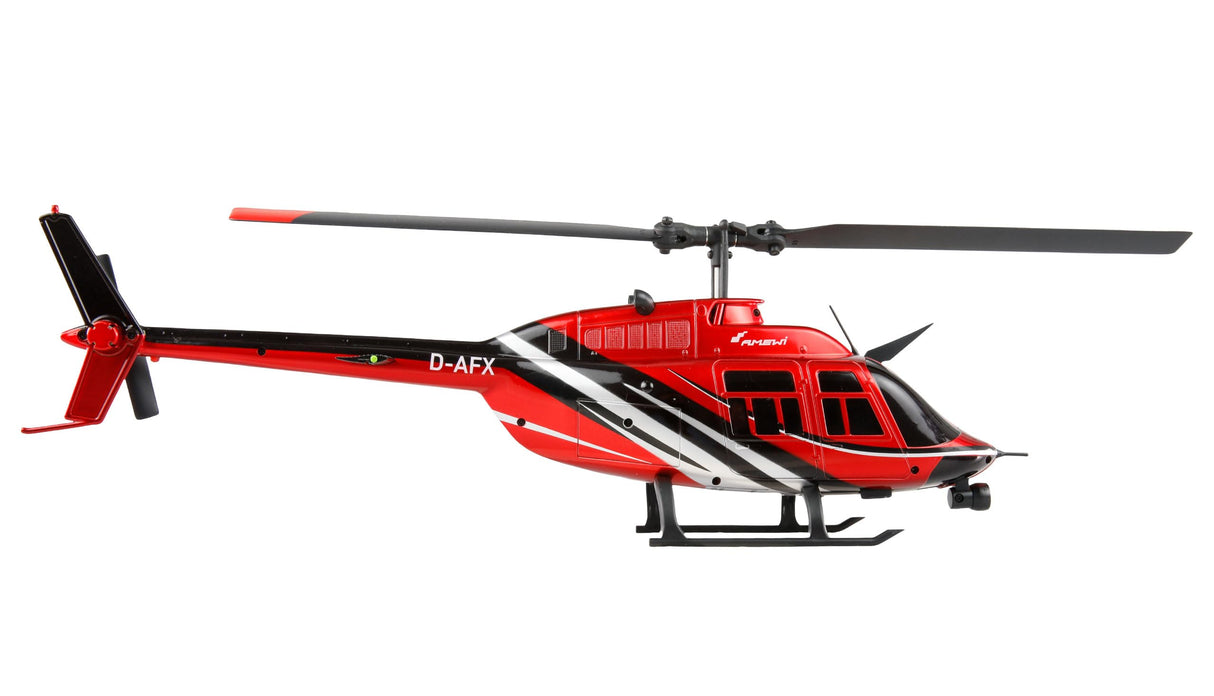 Amewi Bell 206 Jet Ranger CP Helicóptero de 6 Canales 6G RTF teledirigido Helicóptero Heli Scale, Rojo y Negro, 1:33