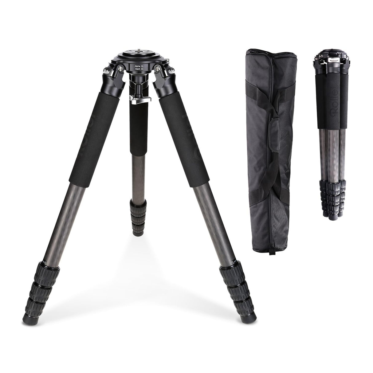 Rollei Rock Solid Alpha XL Mark III, 193cm Tripode Fibra de Carbono Profesional para Cámaras con Capacidad de Carga de 40kg Camera Tripod Negro con Cabezal Nivelador para DSLR Videocámara