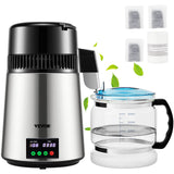 VEVOR Destilador de Agua 4 L Filtro de Destilación de Agua con Recipiente de Vidrio 750W 1 L/H Ajuste de Velocidad, Destilación Filtro Purificador 7,9 lbs de Acero Inoxidable con Pantalla Doble, Plata