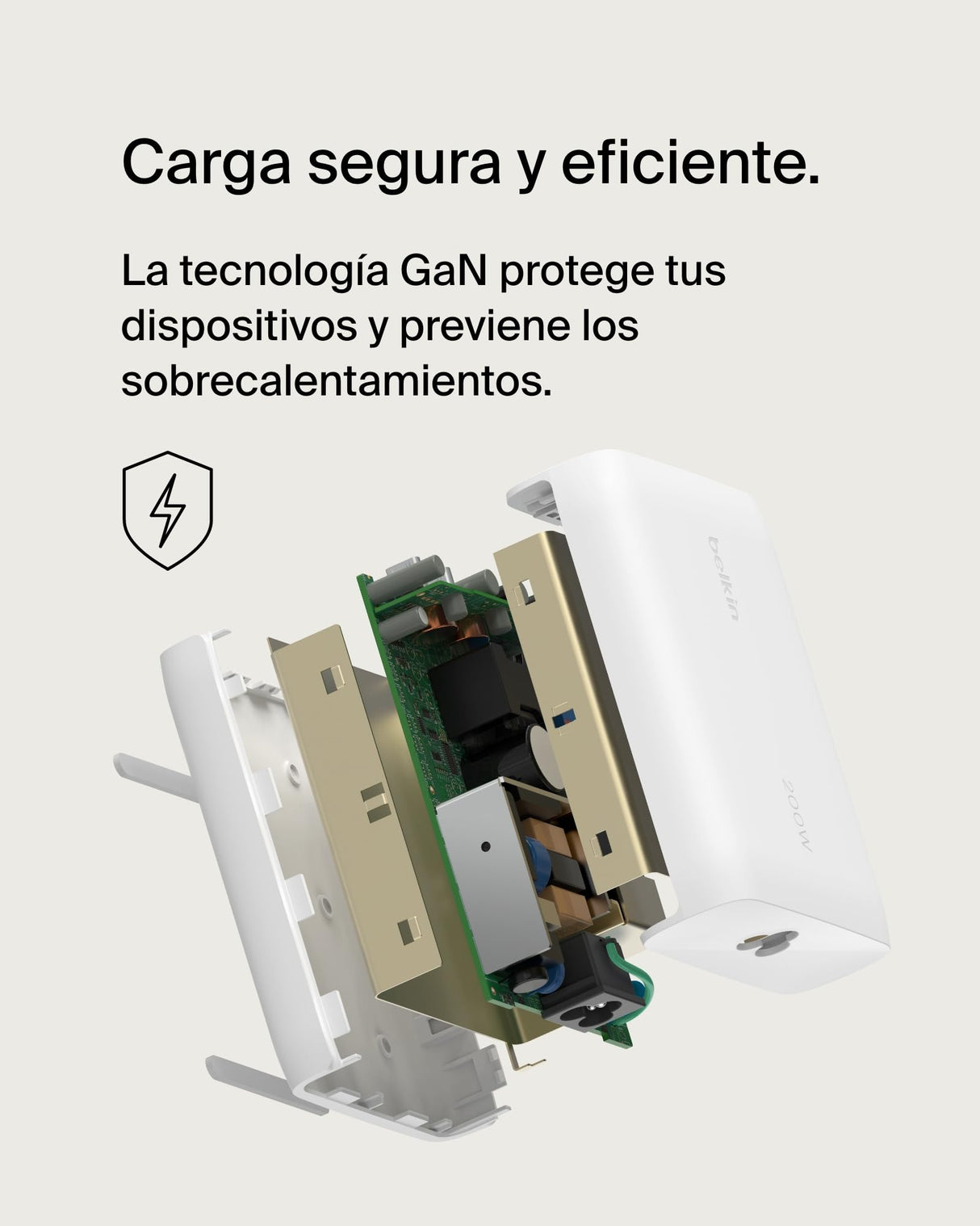 Belkin Cargador de Pared USB-C GAN con 4 Puertos BoostCharge Pro, multipuerto con USB-C PD 3.1, Carga rápida, Cable de 1,5 m, MacBook Pro, Serie iPhone 15, iPad Pro, Galaxy S24, Google Pixel y Otros