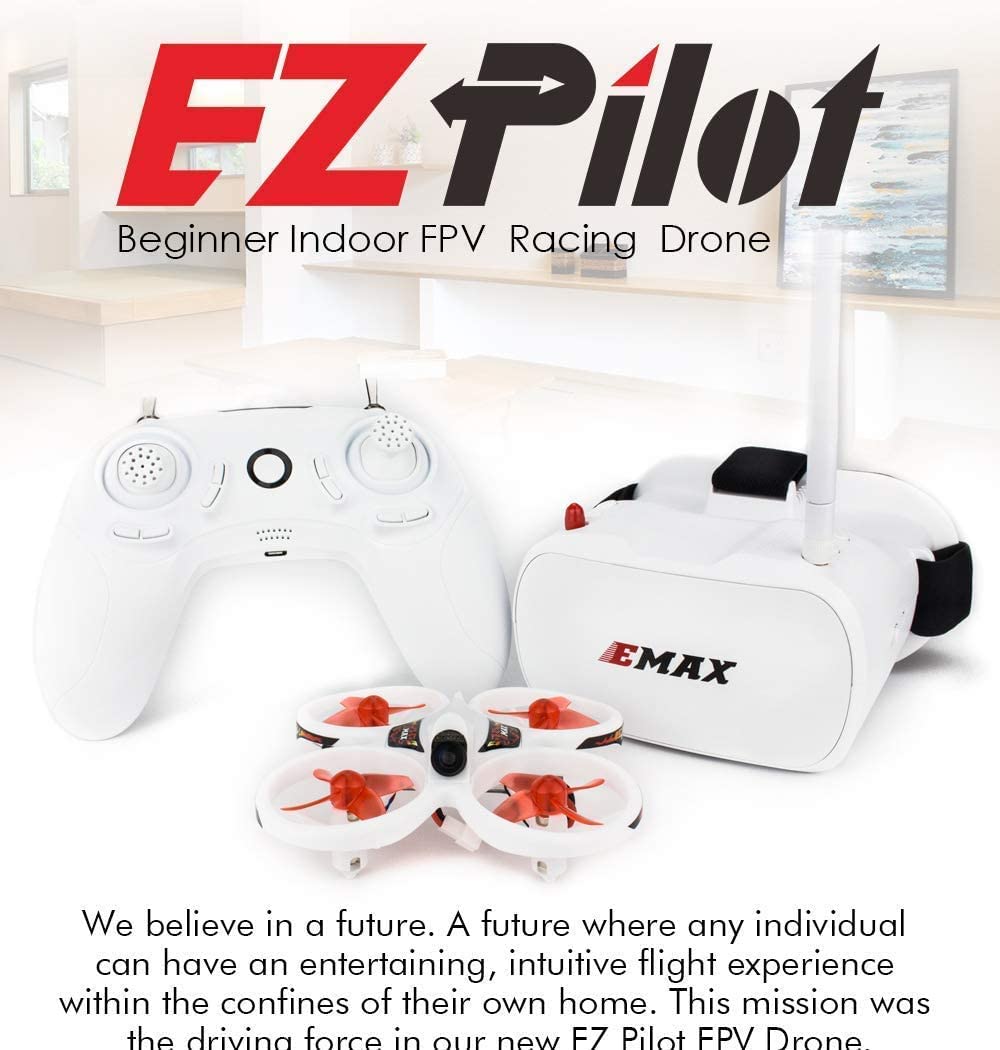EMAX EZ Pilot FPV Drone RTF Kit, Vista en Primera Persona Drone con Cámara 600TVL CMOS, Transmisión de Vídeo 25mw, Mini Drone con Gafas y Transmisor para Niños Adultos y Principiantes