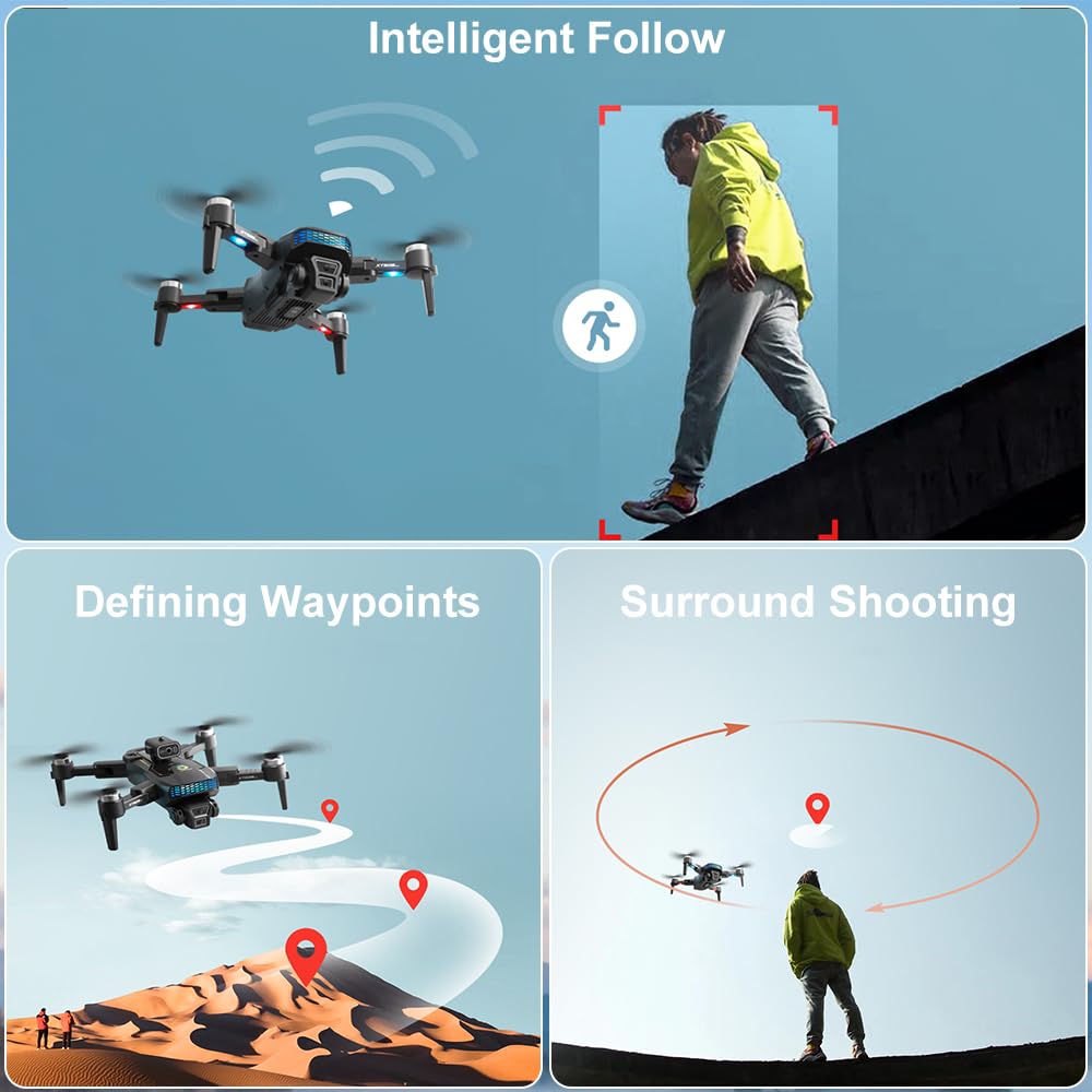 OBEST GPS Drone with 4K Camera, WiFi RC Quadcopter with Brushless Motor, Less than 249g, Durability, 360°Obstacle Avoidance, 2 Batteries, Suitable for Beginners