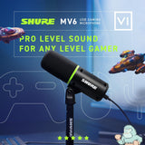 Shure MV6 Microfono par Juegos, Micrófono USB dinámico para PC para Juegos y Streaming - Soporte de Sobremesa de Base Redonda, Cancelación de Ruido de Fondo, Tap-to-Mute, 3.5mm Salida