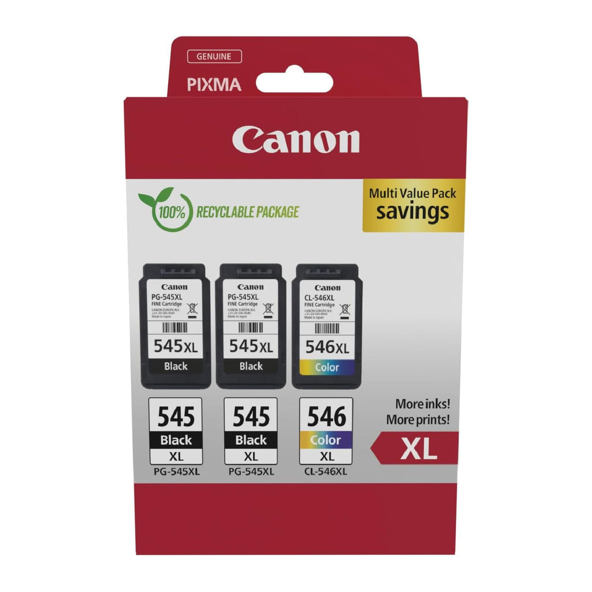 Canon Tinta - PG-545XL + CL-546XL - Pack de 3 Cartuchos Originales de Alta Capacidad - (x 2 Negro, x 1 Tricolor)