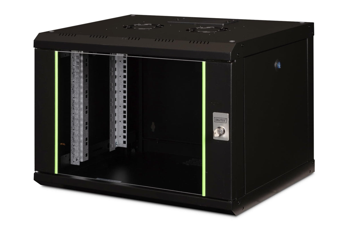 DIGITUS Armario de Red, Rack de 19 Pulgadas, 7U, Montaje en la Pared, Profundidad 450 mm, Capacidad de Carga 100 kg, Serie Unique, Negro