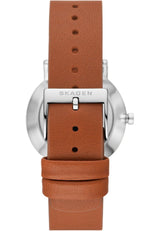 Skagen Kuppel Reloj para Mujer, Movimiento de Cuarzo con Correa de Acero o Piel, Marrón y Blanco, 32MM