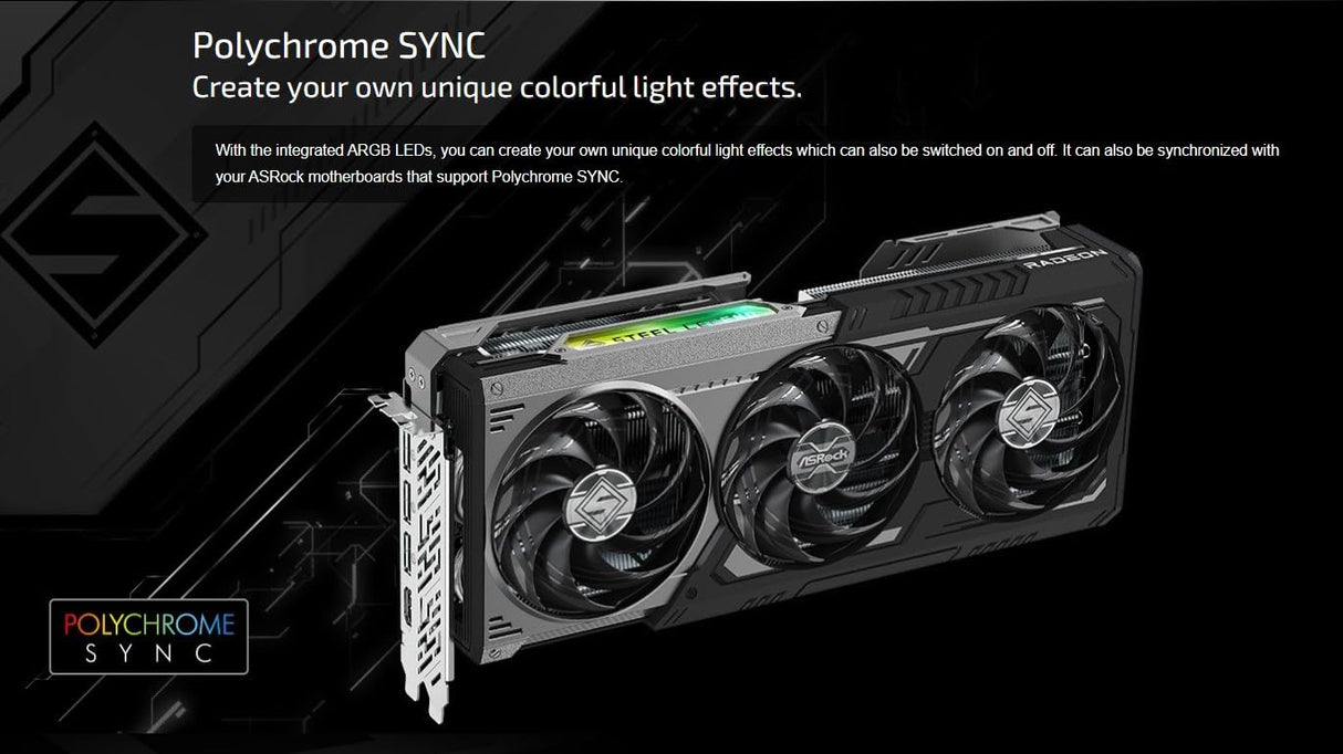 ASRock AMD Radeon RX 9070 XT Steel Legend Dark - Tarjeta gráfica DDR6 de 16 GB