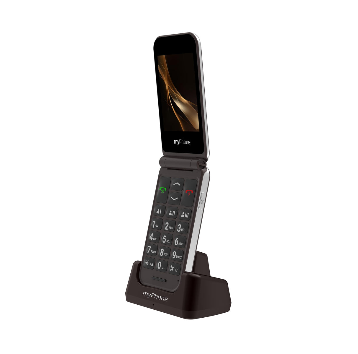 myPhone Harmony LTE Teléfono móvil de Tapa para Mayores sin Contrato, Botón SOS, Teclas Grandes, Pantalla 2,8"+ 1,44", Cámara 2 MP, Base de Carga, 4G, Batería 1300 mAh, Bluetooth – Praline Collection