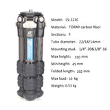 Leofoto - Ranger - Trípode de Carbono con rótula - Patas Ajustables en 3 ángulos - Ideal para fotografía Macro - LS-223C+LH-25 Negro