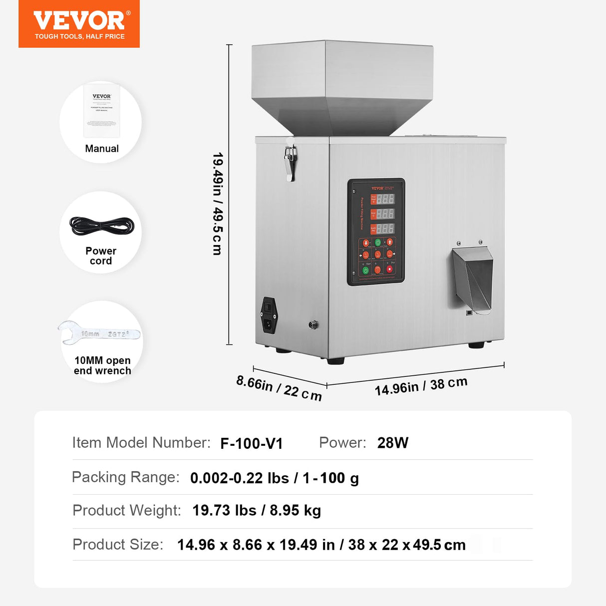 VEVOR Máquina llenadora de polvo, 1-100 g, Máquina llenadora automática inteligente de pesaje de partículas, Llenadora dispensadora para semillas de té, granos, polvo, harina, frijoles, copos