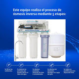 Equipo de Osmosis Inversa - Kit para Osmosis de 5 Etapas - Capacidad para 6 L - Incluye Membrana de 75GPD, Deposito de Agua, Bomba y Filtros - Nature Water Professionals