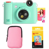 KODAK Smile+ - Cámara instantánea Digital 2 en 1 e Impresora fotográfica - Estuche Suave + Papel Zink - 10 MP, Lente giratoria, Verde