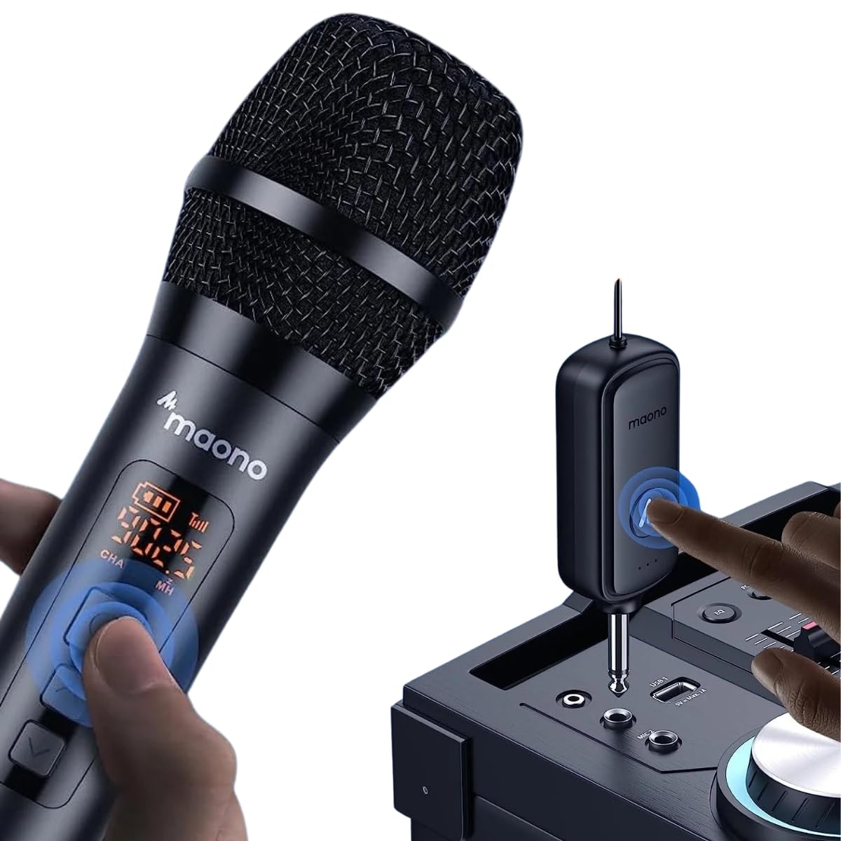 Maono WM760 A2 - Sistema de micrófono inalámbrico con 2 micrófonos y Receptor, Color Negro