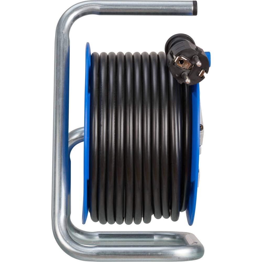 Brennenstuhl Garant enrollacables con alargador de 15m, carga USB, 3 tomas de corriente (plástico especial, uso en interiores, fabricado en alemania) azul