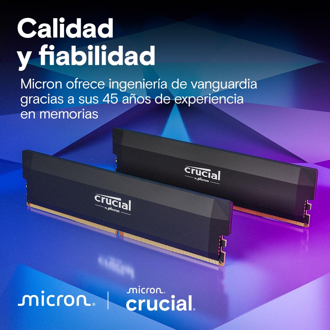 Crucial Pro RAM DDR5 32GB (2x16GB) 6000MHz CL36, Memoria Overclocking Gaming, Intel XMP 3.0 / AMD Expo, (PC) Memoria RAM DDR5 32GB, Negro - CP2K16G60C36U5B