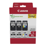 Multipack de tinta y papel Canon - Cartuchos de tinta originales PG-540L/CL-541XL - Paquete de 3 (2 x Negro L, 1 x Color XL) y papel fotográfico 4x6 (50 x hojas)
