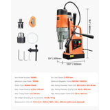 VEVOR Taladro de Núcleo Magnético 1550W Taladrador Magnético Profesional 13000N 500rpm Taladro Magnético Portátil Profundidad 50mm Diámetro de Perforación 50mm Sistema de Perforación Electromagnética
