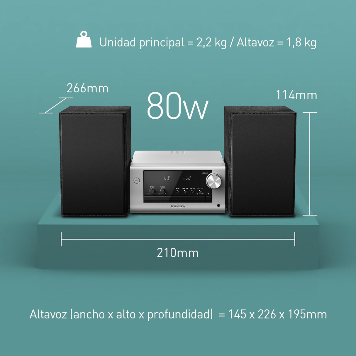Panasonic SC-PM700EG-S Neat Micro Hi-Fi Sistema Estéreo Compacto con CD, FM Radio, USB y Bluetooth, Altavoces de 80 W, Control De Graves, Plateado