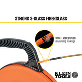 Klein Tools Cinta de pescado, extractor de alambre de fibra de vidrio con líder de acero en espiral, carcasa optimizada y mango, 15 m 56350