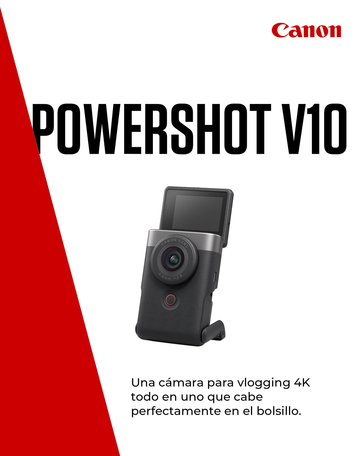 Canon Powershot V10 Starter Kit + Accesorios + Memoria 64GB, Cámara Vlogging y Streaming, Sensor 1" 20,9 MP, Vídeo 4K, Objetivo 19mm, WiFi, Bluetooth y USB-C, Pantalla Táctil Ángulo Variable, Silver