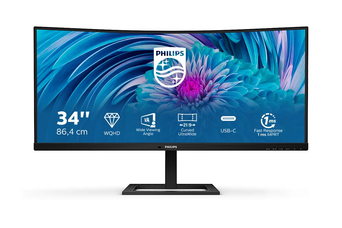 Philips Monitors 346E2CUAE/00-34" Curved 1500R, WQHD, 100Hz, 1ms, VA, Adaptive Sync (3440x1440, 300cd/m, 2xHDMI, DisplayPort 1x1.2), Negro