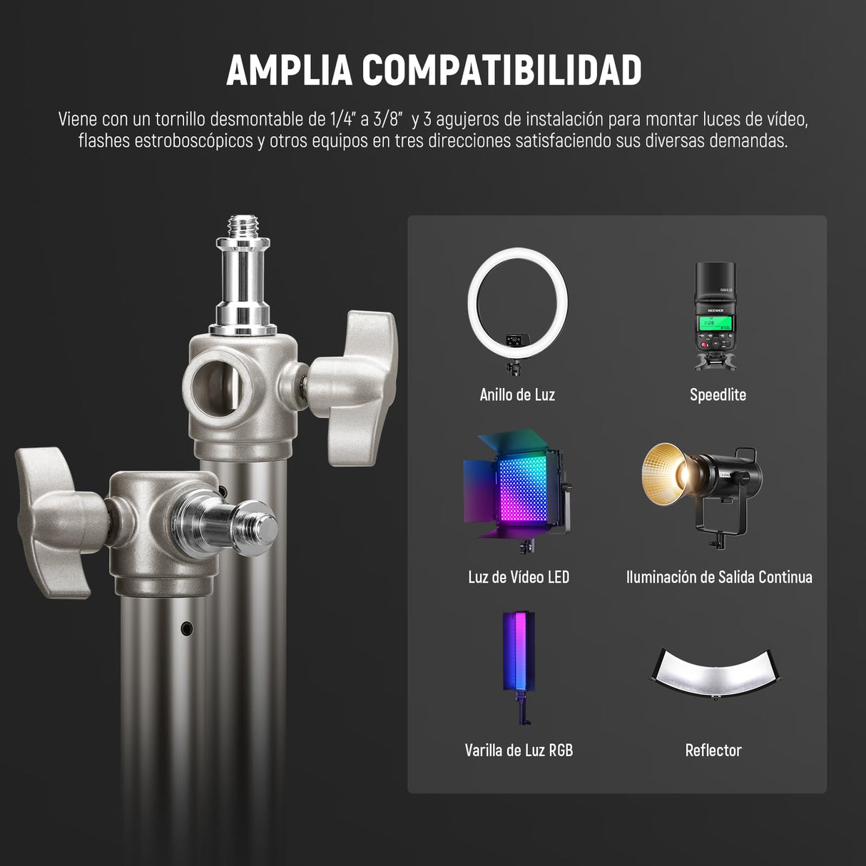 NEEWER Soporte de Luz Alta Resistencia con Ruedas, Altura Máx 3.2ft/98cm, Acero Inoxidable Plegable Trípode Ajustable, Soporte Luz Fotografía para Speedlight Softbox Monoluz, Carga Máx 22lb, ST98SS