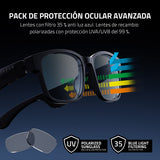 Razer Anzu - Gafas de sol con filtro de luz azul o de audio (rectángulo, grande) (sonido de baja latencia, diseño resistente al agua IPX4, micrófono y altavoces incorporados) Negro