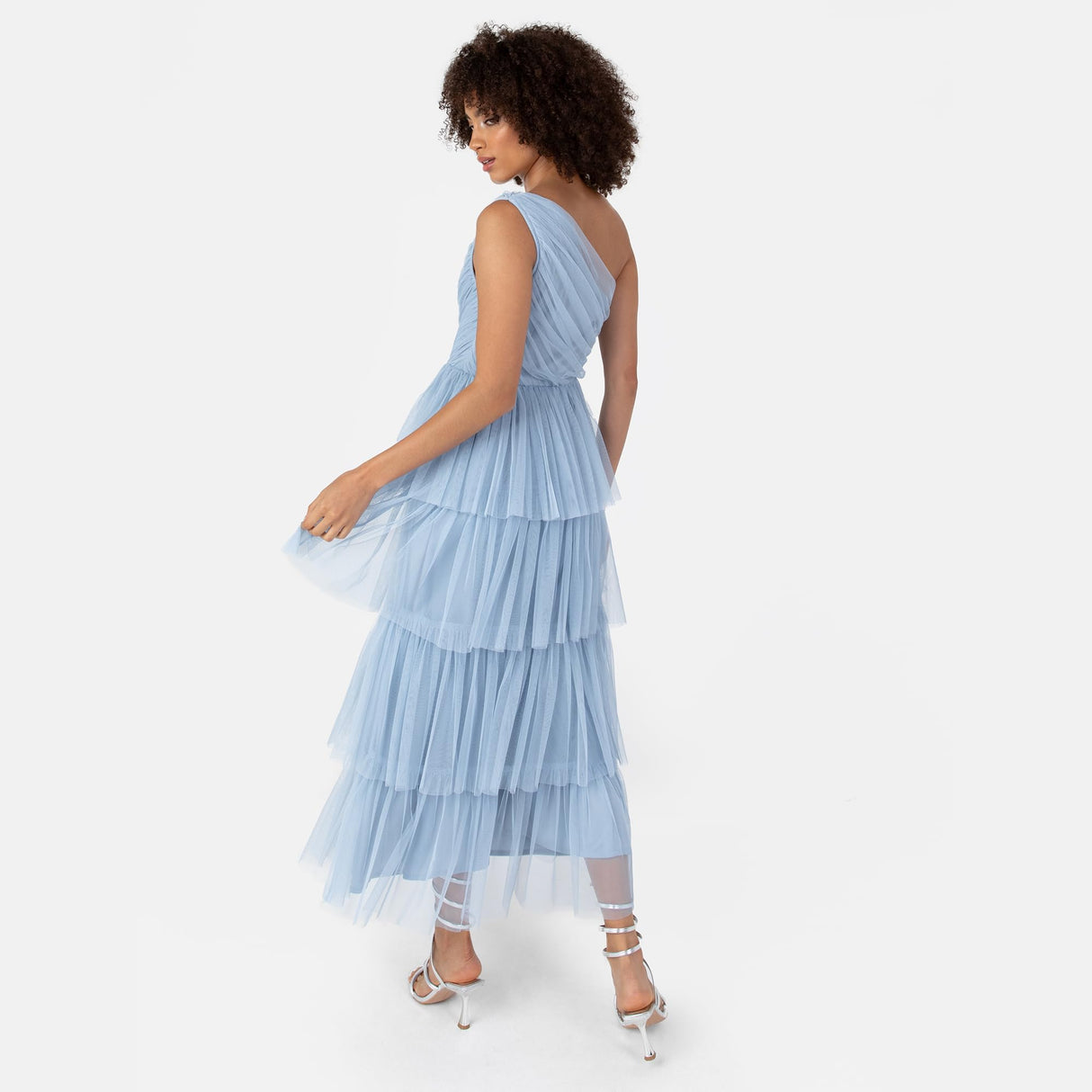 Anaya with Love Women's Midaxi Dress Ladies One Shoulder Sleeveless Tiered Skirt for Wedding Guest Bridesmaid Evening Occasion Ball Gown Vestido, Soft Blue, 46 De Las Mujeres