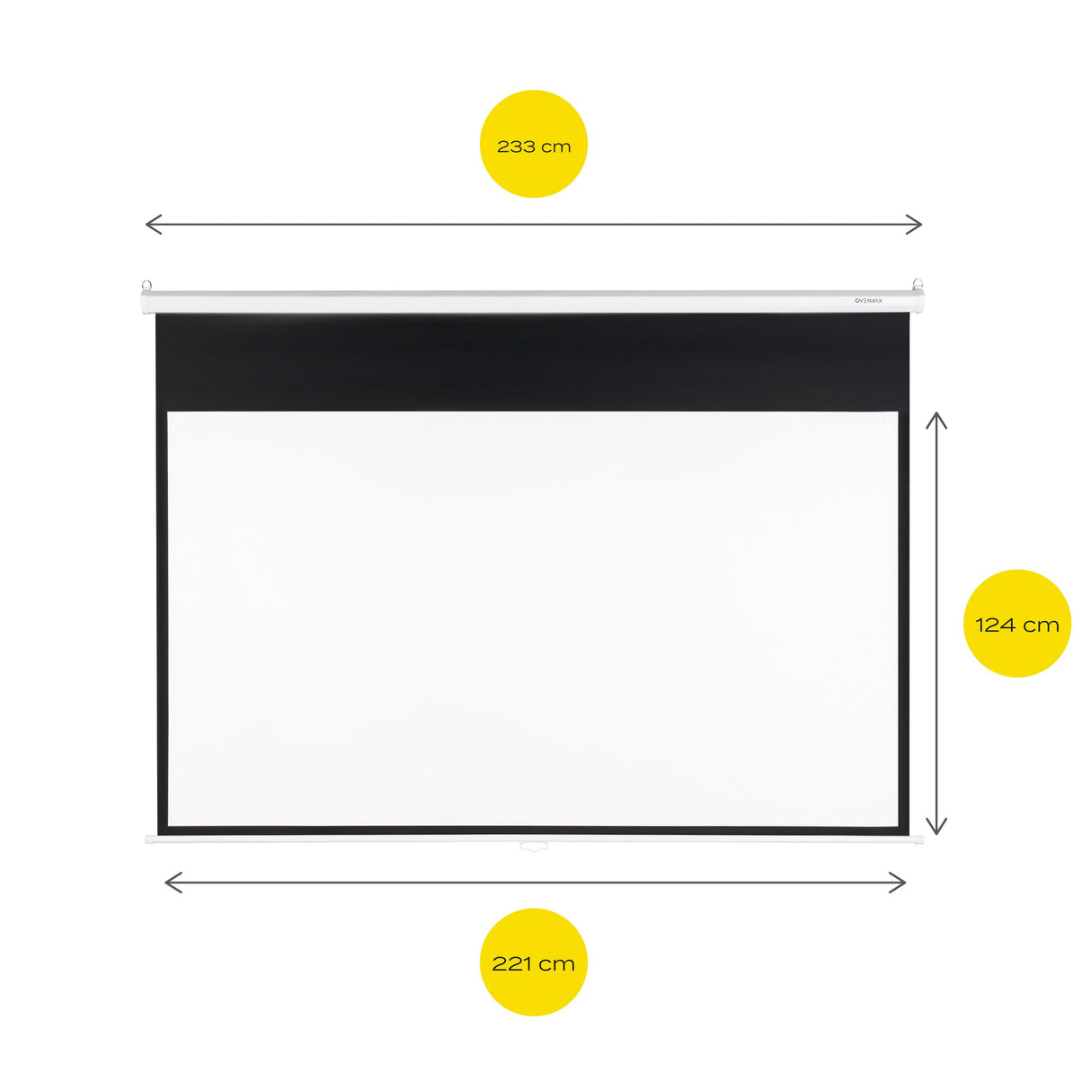 OVERMAX Screen Pantalla de proyección con trípode, Tres Patas, Ajuste de Altura de Pantalla y trípode, retracción automática de Pantalla con Resorte ((100'') 221 x 124 cm)