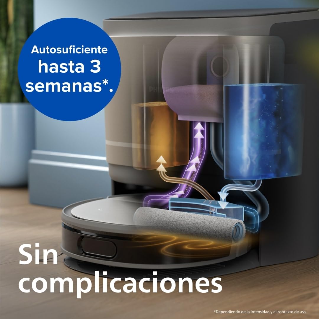 Philips Serie 9000 Robot Aspirador y Friegasuelos - Succión Ultra Fuerte, friega con Agua, estación Todo en uno, detección de obstáculos, Control Mediante App (XU9100/10)